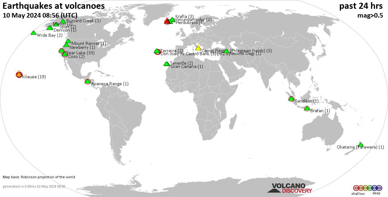 Shallow earthquakes near active volcanoes during the past 24 hours (update 16:46, Tuesday, 26 Sep 2017)