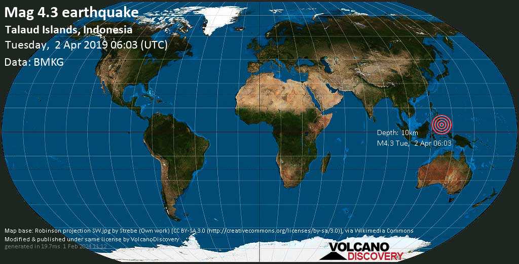 light mag 4 3 earthquake talaud islands indonesia on tuesday 2 april 2019 - fortnite ratsel woche 5