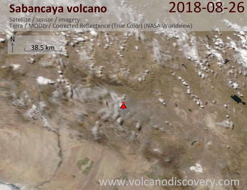 Satellite image of Sabancaya volcano on 26 Aug 2018